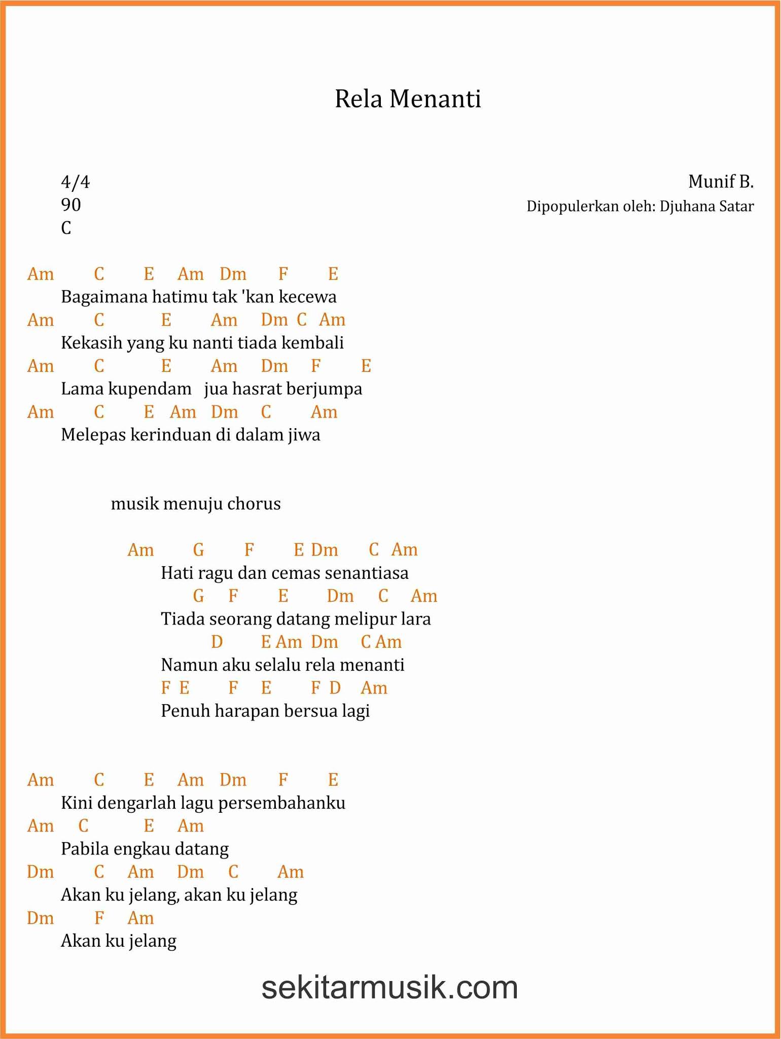 Chord Lagu Rela Menanti Djuhana Satar Sekitar Musik