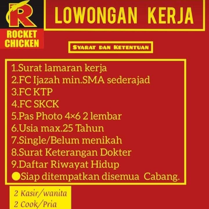 Lowongan Kerja Kasir Dan Koki Rocket Chicken Rembang Lowongan Rembang Lowongan Kerja Kasir Dan Koki Rocket Chicken Rembang Lowongan Rembang