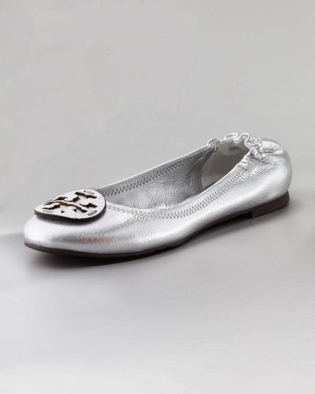 tory burch metallic reva ballet flat silver