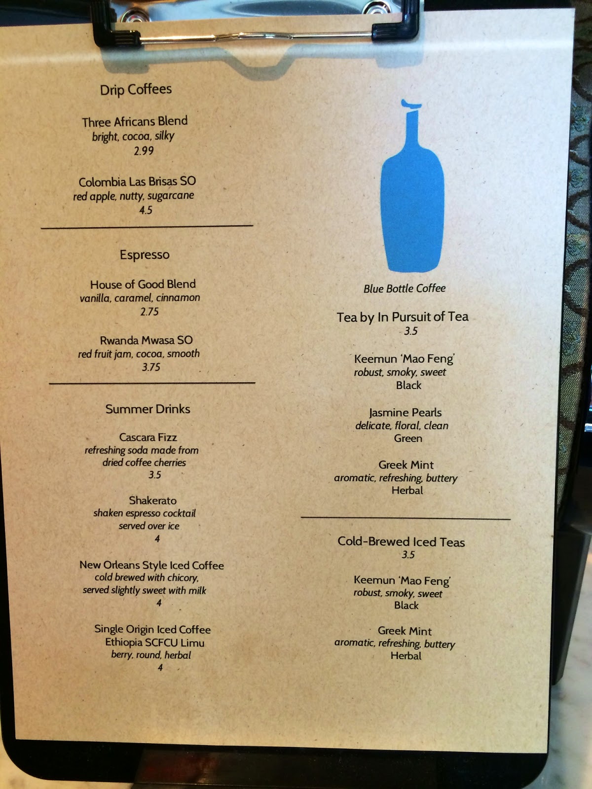 ZMO Journal Drank Bar Journal No. 22 Blue Bottle Coffee's Menus