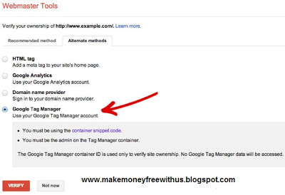 Blogger Tips Verify Site in Webmaster Tools Using Google Tag Manager 