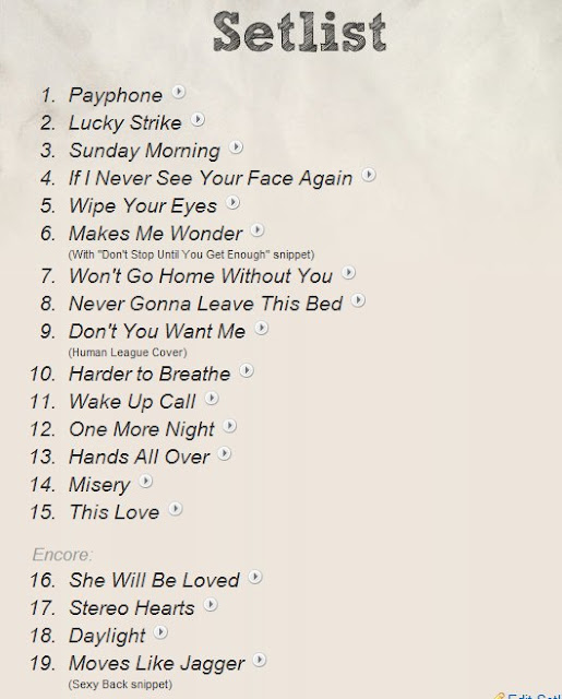 Under the hot sun Official setlist for Maroon 5 'Overexposed' world tour