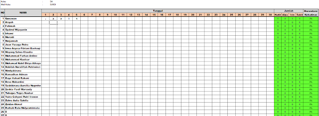 Aplikasi Daftar Hadir (Absensi) Siswa Excel Dilengkapi