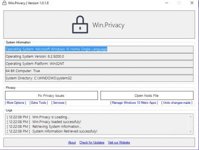 Outil de confidentialité Win.Privacy pour Windows 10