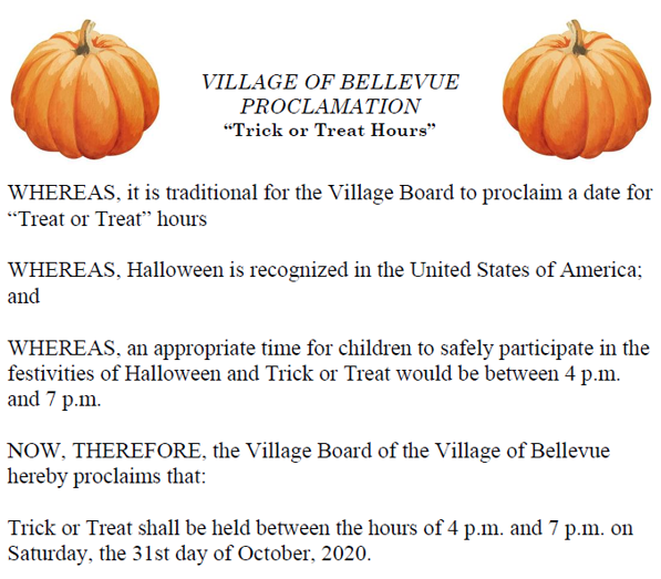 Trick or Treat Hours Village of Bellevue