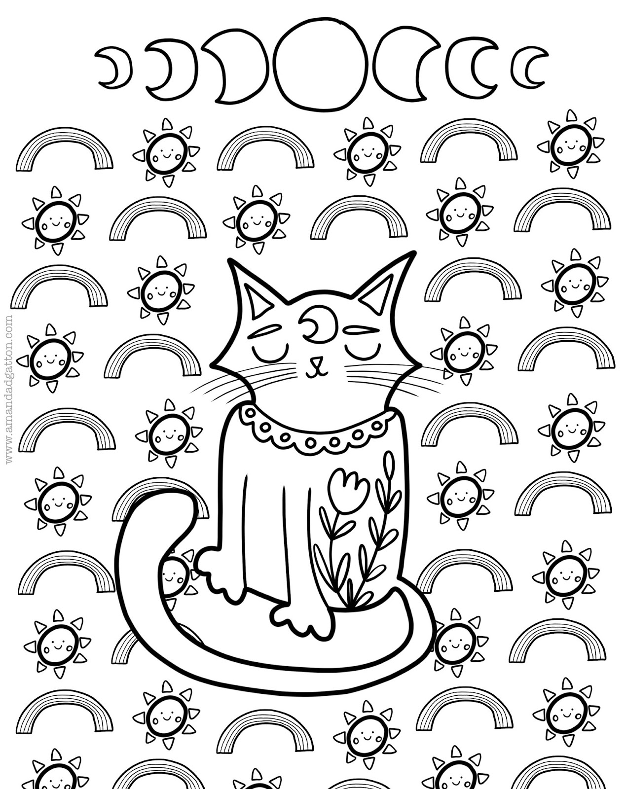 Easy How to Draw a Folk Art Cat Tutorial & Folk Art Coloring Page
