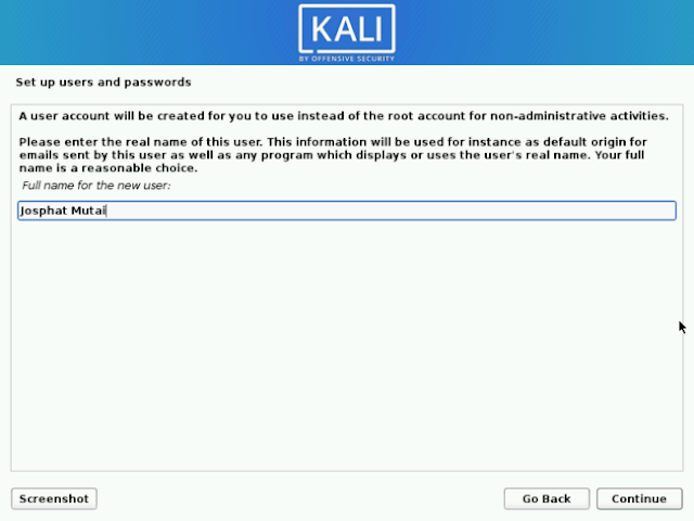 Username Kali Linux