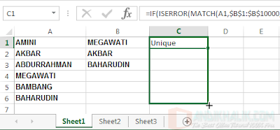 Bandingkan 2 kolom untuk menemukan duplikat menggunakan rumus Excel