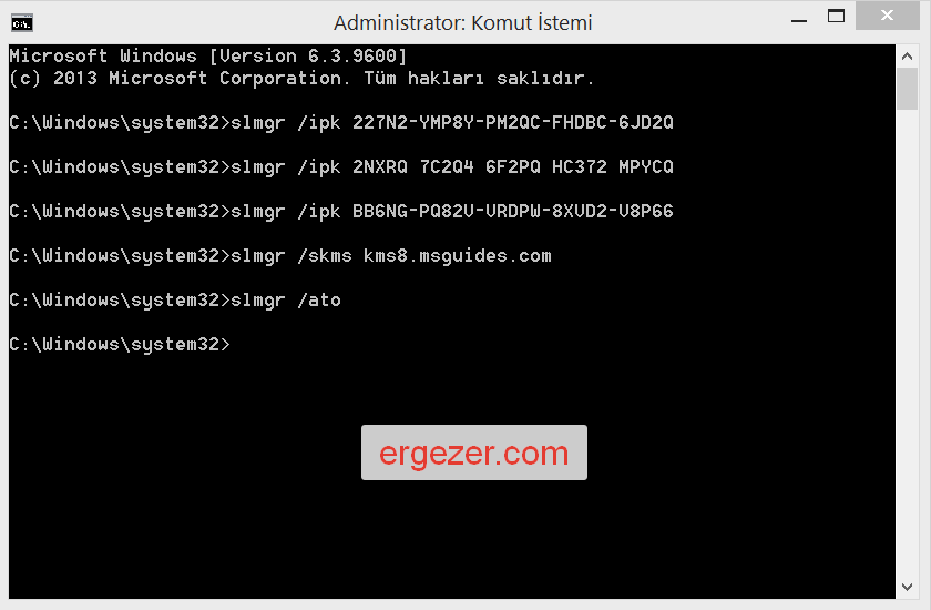 Windows 8 ve Windows 8.1 Programsız Etkinleştirme / Aktivasyon Ergezer