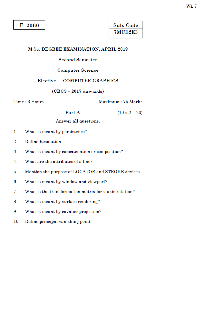 Alagappa University M.Sc.,(CS) Elective — COMPUTER GRAPHICS APRIL 2019