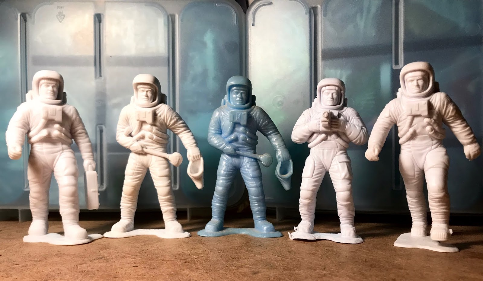 Space Garage Marx Toys 6 Inch Apollo Astronauts (1970) with Blue