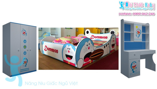 phòng ngủ cho bé trai, giường ngủ trẻ em, giường ngủ doremon, tủ áo trẻ em 
