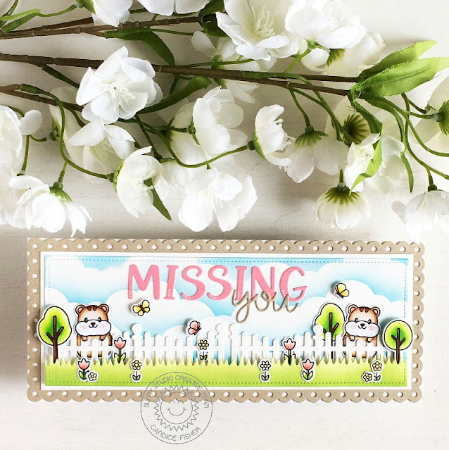 Sunny Studio Stamps: Chloe Alphabet Stamps Happy Hamsters Picket Fence Border Dies Card by Candice Fisher