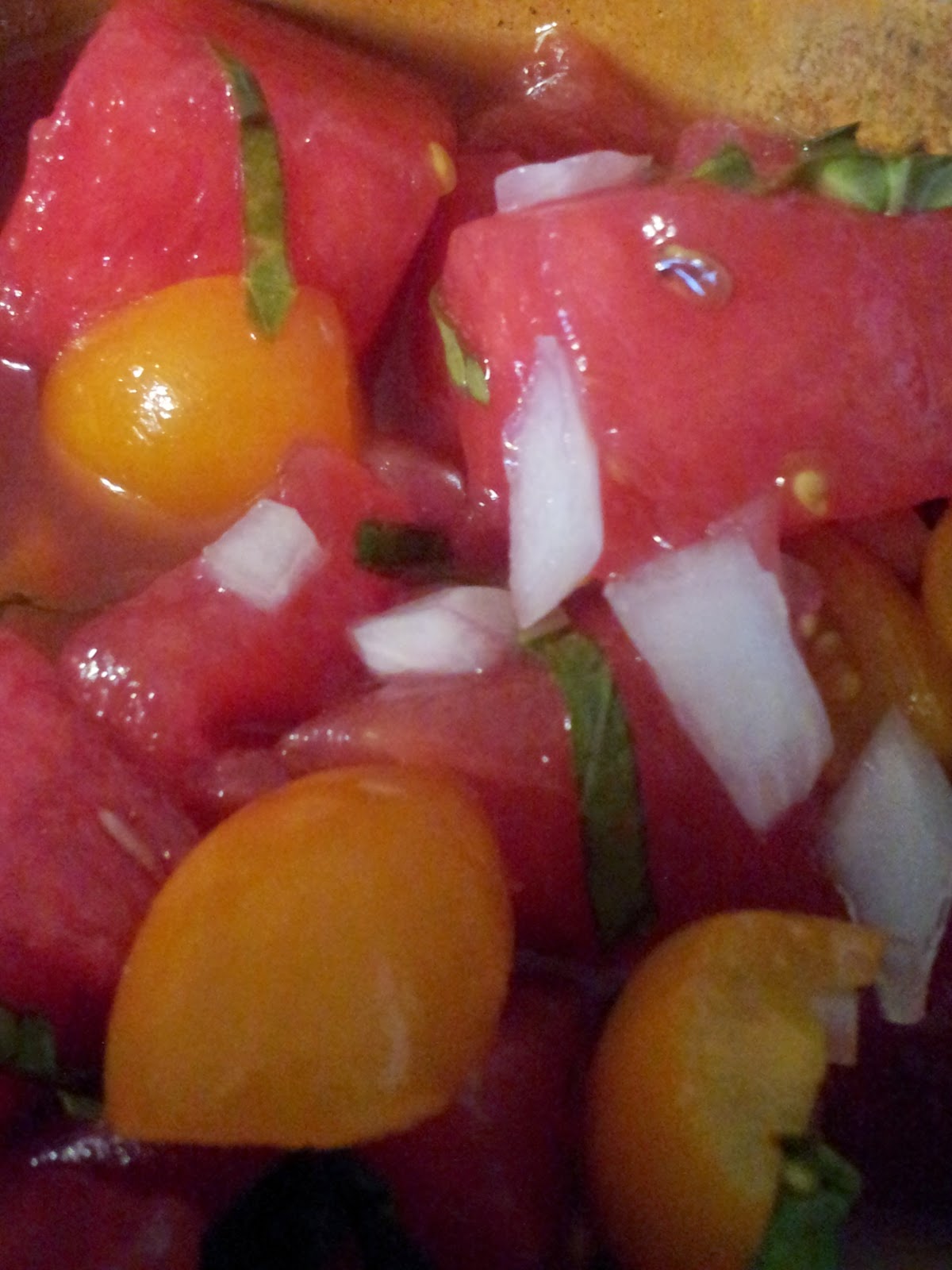 Farmstand Cookbook marinated watermelon and tomato salad