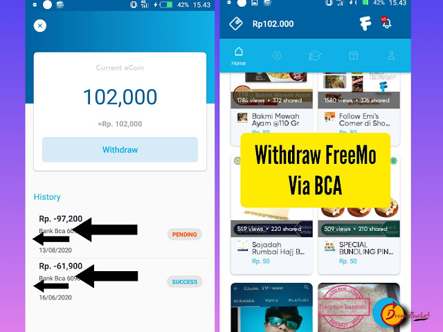 Withdraw uang Aplikasi Freemo via Bank BCA