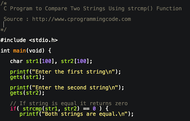 thespian samling Bekræftelse Programming Tutorials: C Program to Compare Two Strings Using strcmp()  Function