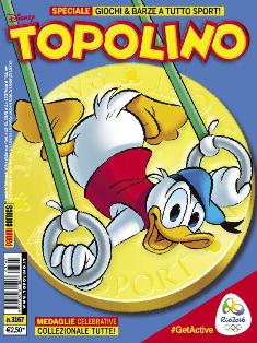 Topolino 3167 - 9 Agosto 2016 | ISSN 1120-611X | CBR 215 dpi | Settimanale | Fumetti | Universo Disney
Topolino apparve in Italia il 30 marzo 1930, quando sul n.13 del settimanale torinese Illustrazione del Popolo, diretto da Lorenzo Gigli, fu pubblicata la prima striscia disegnata da Ub Iwerks e intitolata Le avventure di Topolino nella giungla. Due anni dopo si ha il primo libro illustrato italiano con le sue immagini: Sua Altezza Reale il Principe Codarello e, poco più tardi, il 31 dicembre 1932, esce il primo numero di Topolino in formato giornale, edito da Nerbini.
Sulla falsariga del celebre Corriere dei Piccoli, anche Topolino si presentava ai lettori con periodicità settimanale e si apriva con una breve storia in cui le didascalie sono scritte in rima e realizzata da Giove Toppi, che divenne quindi il primo autore Disney italiano. Sul settimanale della Nerbini, comunque, trovano spazio soprattutto le strisce e le tavole realizzate da Floyd Gottfredson. In queste storie vengono anche introdotte delle didascalie in rima, scritte dal primo direttore della rivista, Paolo Lorenzini (detto Collodi Nipote in quanto nipote di Carlo Collodi), e viene anche assegnato il nome definitivo alla spalla di Topolino, ovvero quel Pippo un po' lunatico e un po' svampito che sui libri della Salani veniva ancora chiamato Medoro.
Nerbini non si era assicurato correttamente i diritti di pubblicazione: quando aveva varato la sua rivista, infatti, si era rivolto al Consorzio Cinematografico E.I.A., il distributore dei cortometraggi di Topolino, quando in realtà i diritti per le riviste erano stati dati in mano al giornalista Guglielmo Emanuel dallo stesso Disney. Per cui, per un paio di numeri, la testata passò da Topolino a Topo Lino, per poi riprendere la nota testata con il n.7. Il Topolino Giornale era formato da otto pagine e non conteneva solo storie a fumetti Disney ma anche storie non-Disney che anzi erano di solito la maggioranza delle storie presenti in un numero.
Il numero 137 del Topolino Giornale, dell'11 agosto 1935, segna il passaggio di consegne da Nerbini alla Mondadori. Il fascismo, tuttavia, causò dei problemi al giornale. Dal 1938, il Min.Cul.Pop. (Ministero della Cultura Popolare) impone alla stampa di non editare più i protagonisti del fumetto popolare americano. Il solo Topolino è risparmiato, e così il suo logo e il suo personaggio possono continuare ad esistere nelle edicole italiane, ma in piena seconda guerra mondiale, a partire dal n.476 del 27 gennaio 1942, anche il settimanale è costretto a cedere alle restrizioni. Lo sostituisce Tuffolino, un ragazzetto dalle medesime caratteristiche fisiche, disegnato dal grande illustratore Pierlorenzo De Vita. Con la fine del fascismo, le avventure di Topolino poterono di nuovo essere pubblicate.
Alla fine degli anni quaranta, però, i giornali a fumetti che pubblicavano storie a puntate di non più di due tavole ad episodio erano irrimediabilmente in crisi, e così lo stesso Topolino, le cui vendite erano di gran lunga calate rispetto al periodo d'oro. Mondadori, però, non poteva rinunciare alla rivista da edicola per non perdere i ricchi diritti delle pubblicazioni da libreria, così decise un doloroso ma necessario cambio di formato e periodicità. Nel 1949 nasce così il periodico a fumetti Topolino formato libretto, all'inizio con cadenza mensile, quindi quindicinale e, infine, settimanale, fino a giungere a oggi al suo sessantesimo anniversario e con oltre 3000 numeri usciti, ricchi di storie tra le più famose, con autori da Carl Barks a Romano Scarpa, da Floyd Gottfredson a Giovan Battista Carpi e così via.