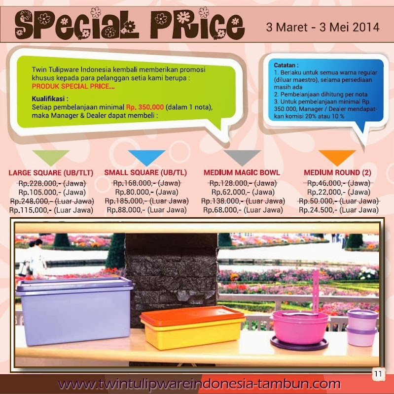 Special Price Tulipware 2014, Large Square, Small Square, Medium Magic Bowl, Medium Round