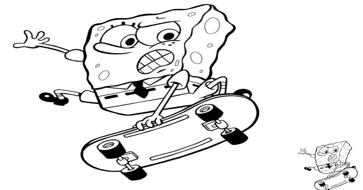 Coloring Page Of SpongeBob Skateboarding