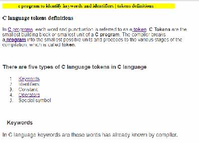 c languages tokens |c program to identify keywords and identifiers ...
