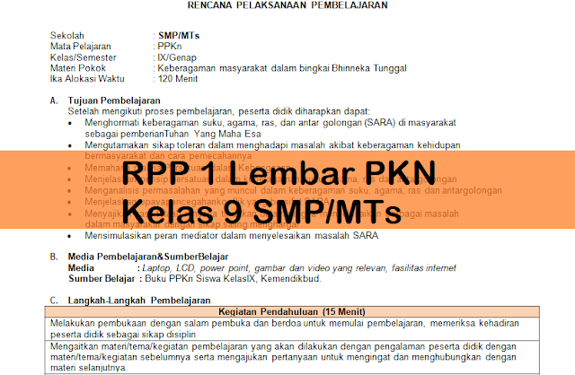 RPP 1 Lembar PKN Kelas 9 SMP/MTs
