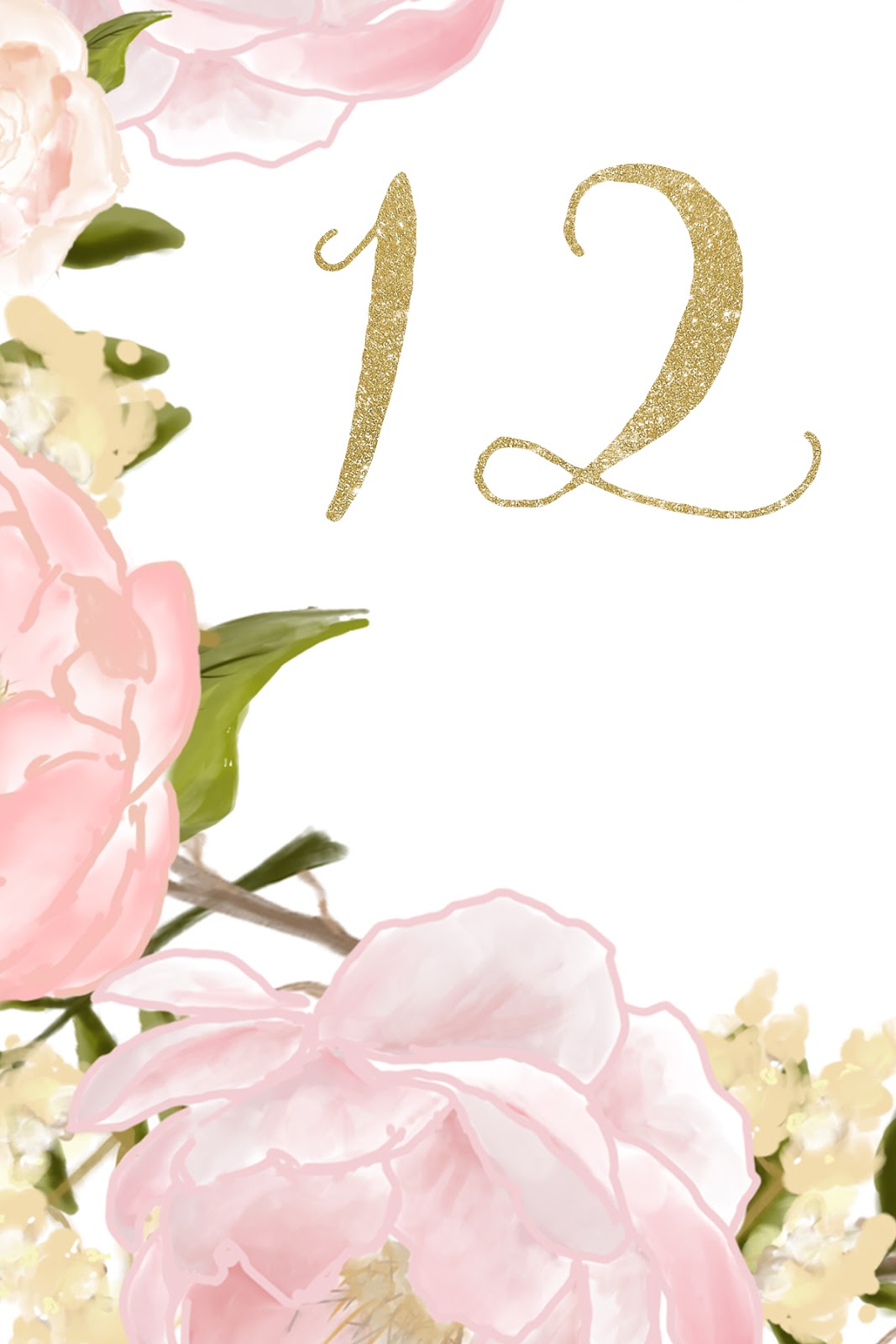 Flores en Rosa: Números para Mesas de Boda para Imprimir Gratis.