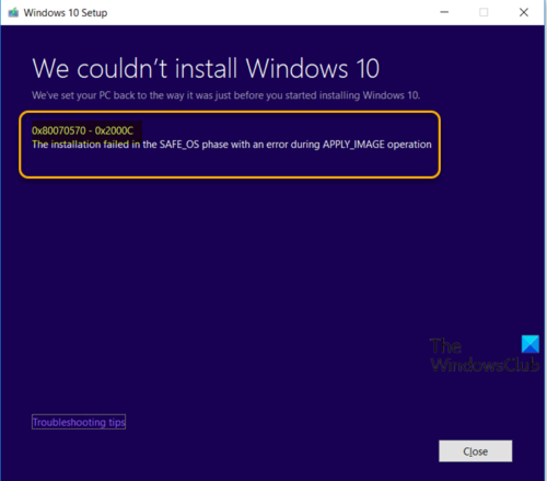Windows 10 업그레이드 설치 오류 0x80070570 - 0x2000C