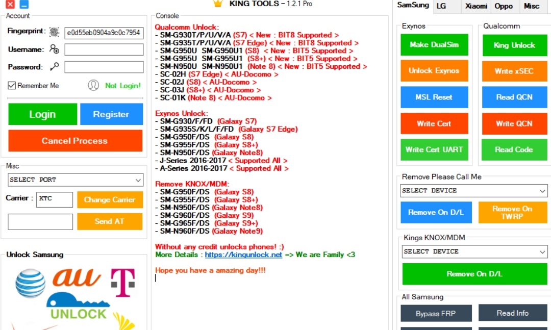 KingTools Pro Full, Samsung, Oppo, Xiaomi, LG Unlock