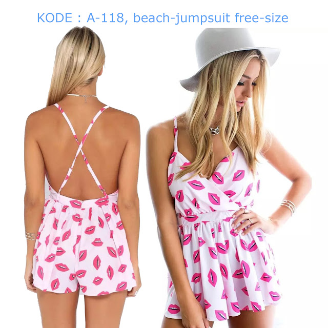 jual beach jumpsuit motif bibir