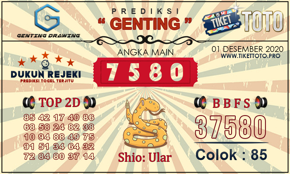 Prediksi Togel GENTING DRAWING TIKETTOTO 01 DESEMBER 2020