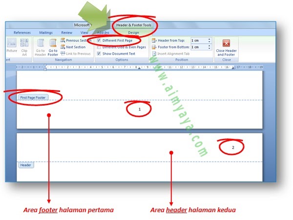 Cara menghilangkan header di halaman berikutnya