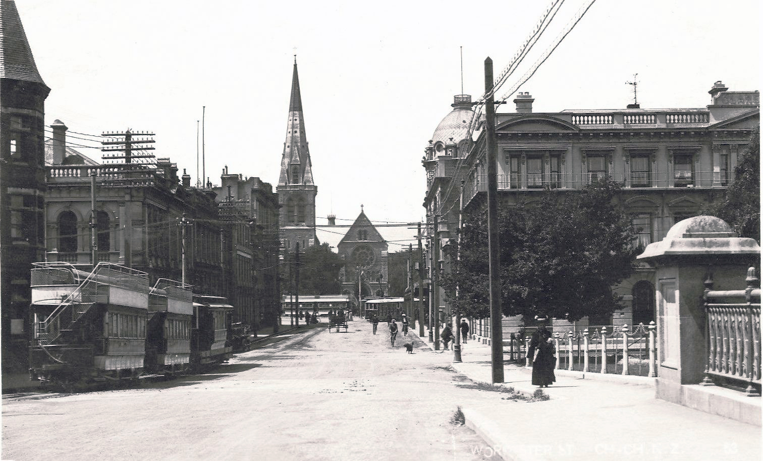transpress nz trams in Worcester Street, Christchurch, circa 1908