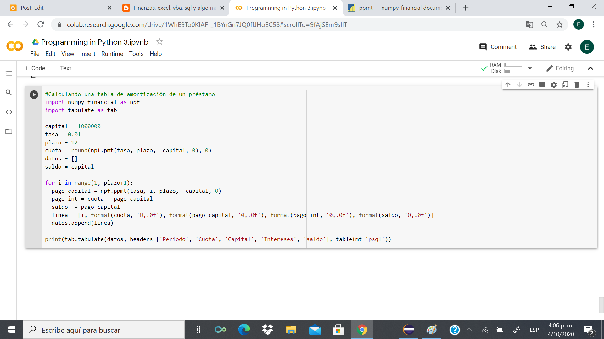 Finanzas, excel, vba, sql y algo más...: Construyendo una Tabla de ...