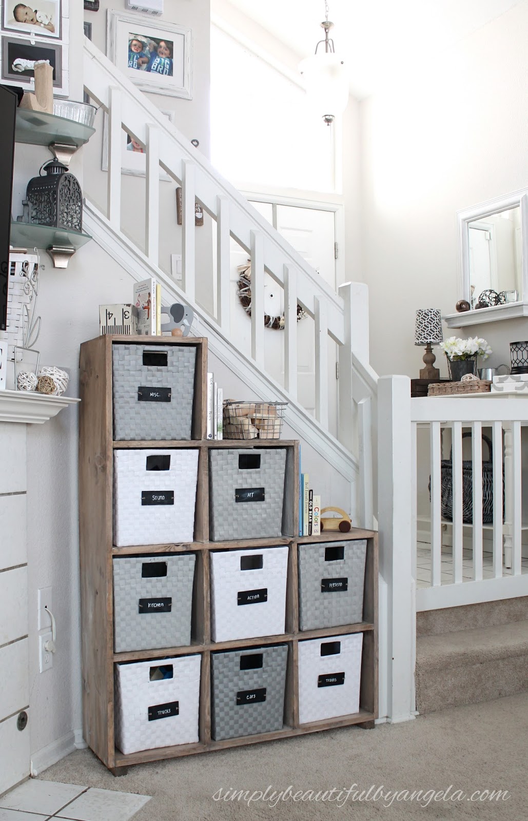 DIY Staircase Storage Unit for Living Room Toys