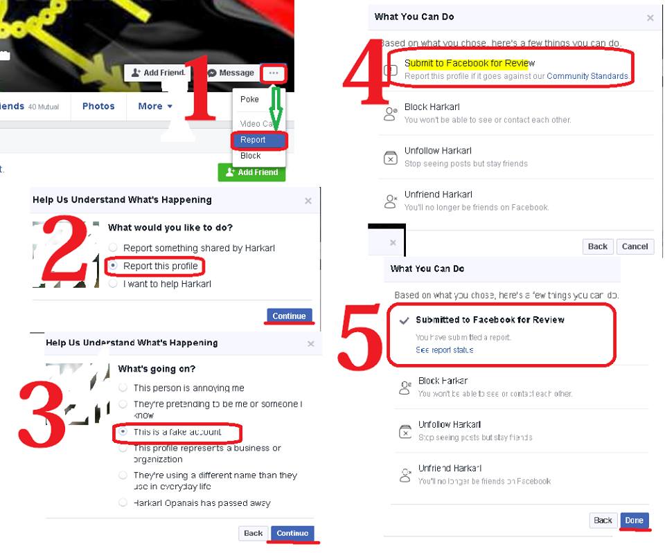fake page facebook report