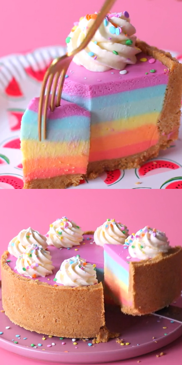 Beautiful NoBake Rainbow Cheesecake Just Easy Recipe