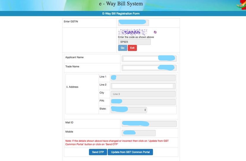 Fill Up the form to register with GST No 