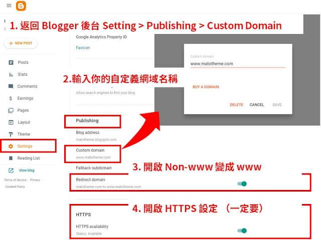 Verify custom domain in blogger then  turn on www redirect and https on
