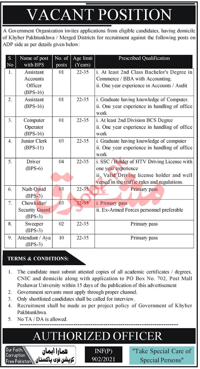 Government Organization PO Box 702 Peshawar Jobs 2021
