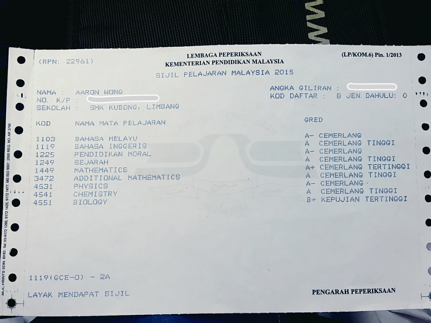 What I do and experience in my life:: My SPM 2015 result