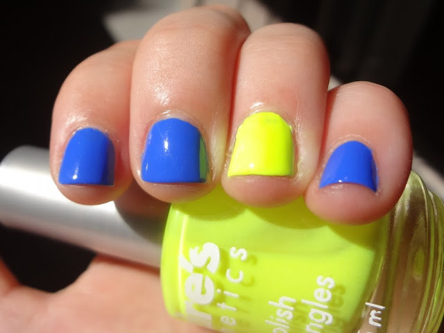 Sally Hansen Pacific Blue and a pop of neon yellow 