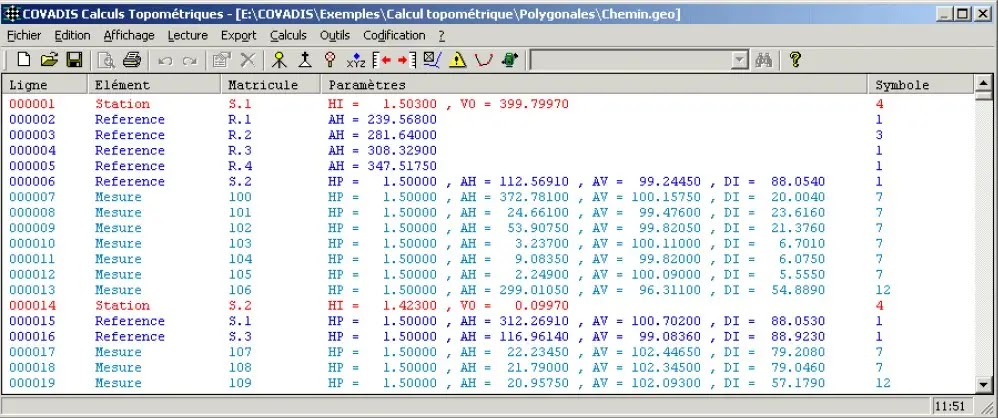 Utilisation éditeur de GéoBases au menu Cov. Calculs vous présenter la barre de menu Géobase définit un élément particulier (station, référence, mesure, point, commentaire, code des points topographiques) éditeur de GéoBases, menu, Cov. Calculs, barre de menu, Géobase, élémstation, référence, mesure, point, commentaire, code des points, topographiques, calculs topométriques