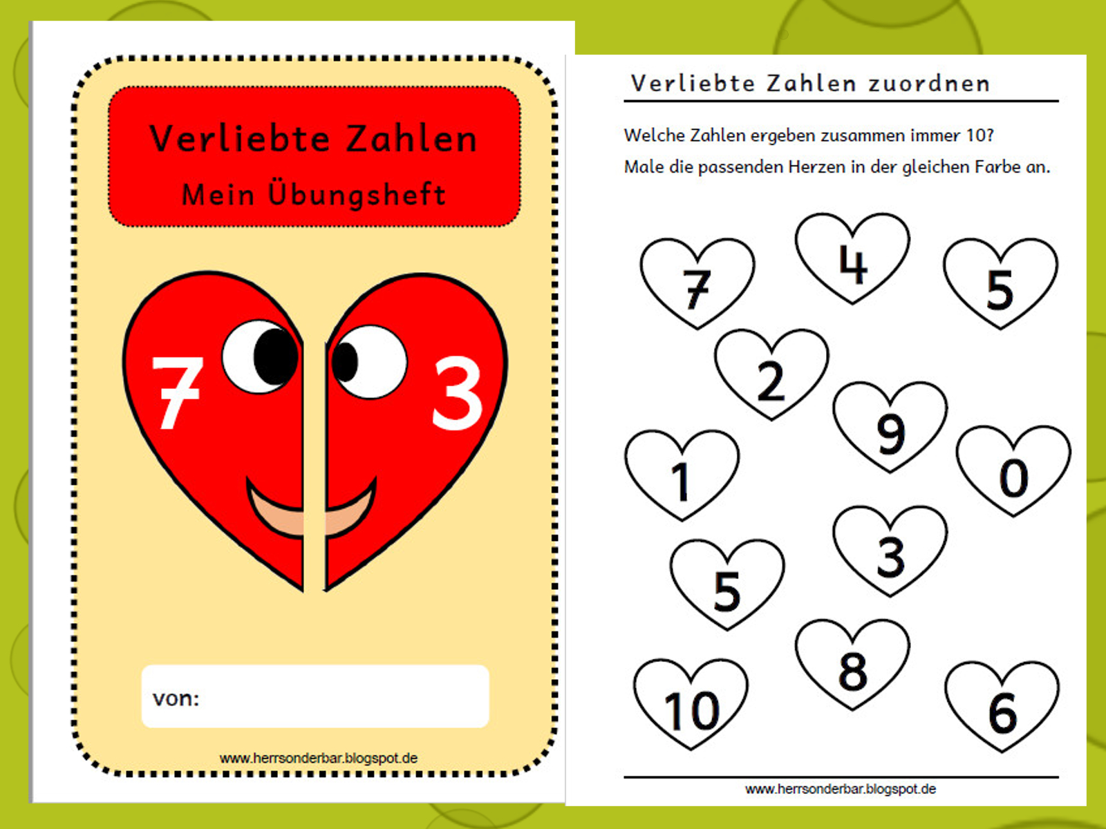 Verliebte Zahlen Grundschule Arbeitsblatt