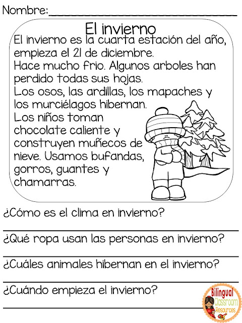 FREE  No Prep Reading Comprehension Passages and Questions in Spanish