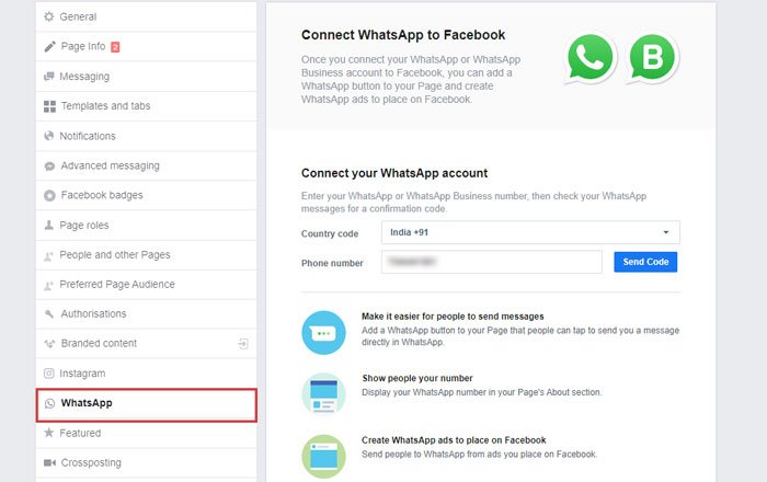 Verbind WhatsApp met Facebook-pagina