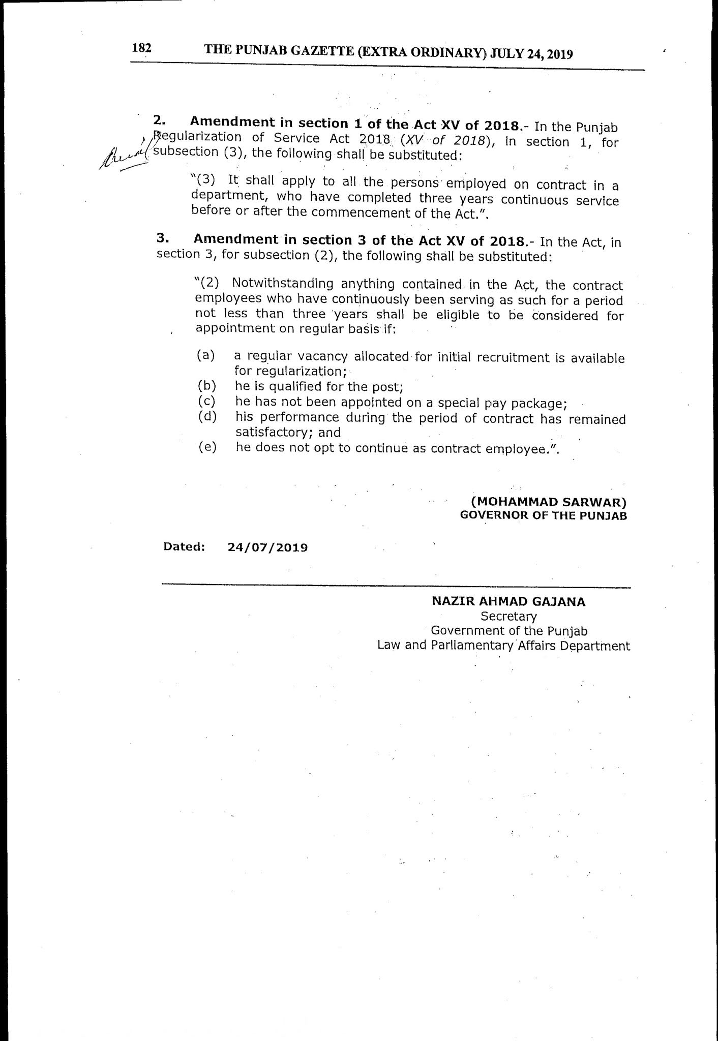 The Punjab Regularization Of Service Amendment Ordinance 2019