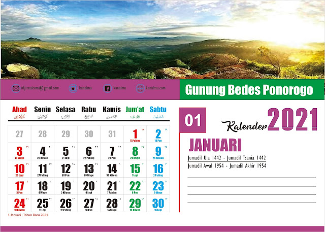 Kalender 2021 Bulan Januari