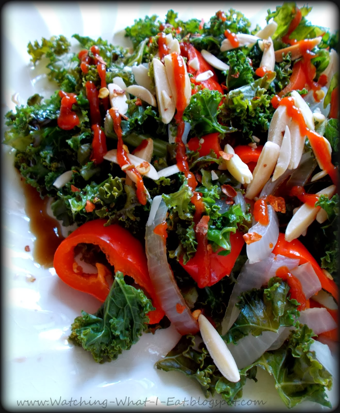 Watching What I Eat Steamed Kale & Veggies with Sriracha Sauce