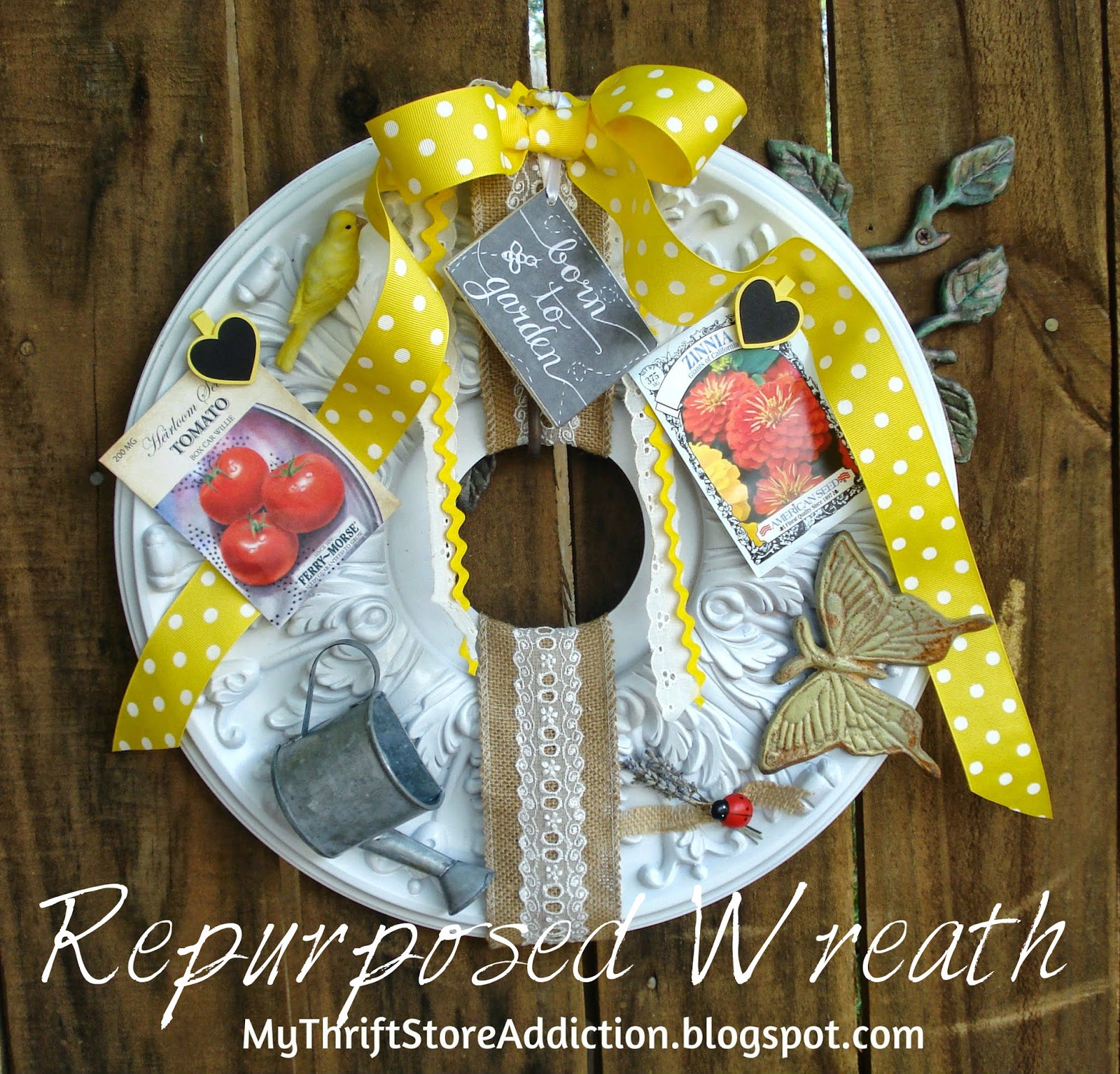 Repurposed ceiling medallion garden wreath