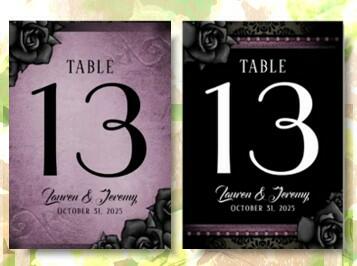 Halloween Wedding Gothic Purple Table Number Cards